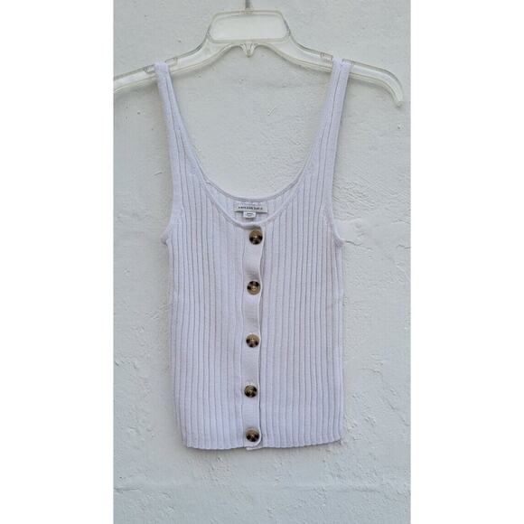 American Eagle Ribbed Knit Tank Button Front Cream Ivory Medium Neutral - Picture 1 of 6